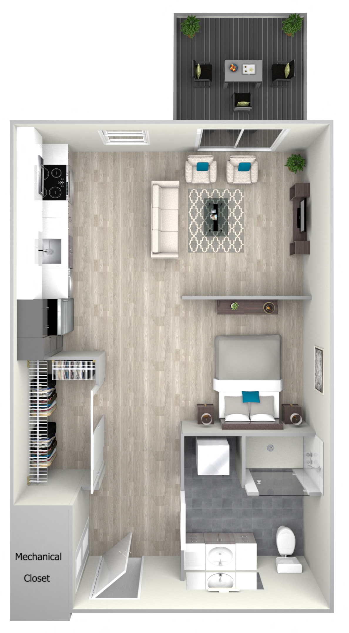 Floor plan for studio, 1 bath, 502 sqft